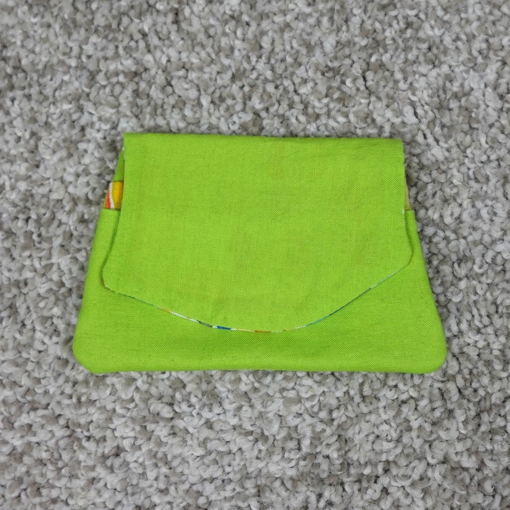 Handmade Lime Green Fabric Pocket Wallet Watercolor Print Card Holder Snap Case